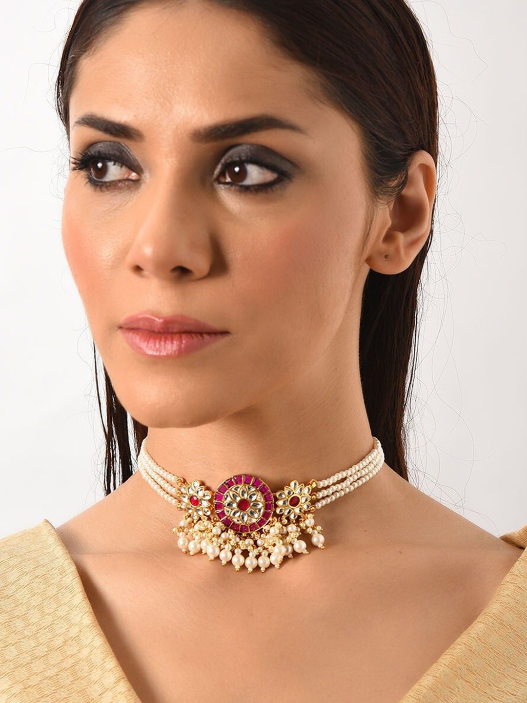 

JAYPORE Stone Studded Minimal Necklace, Gold