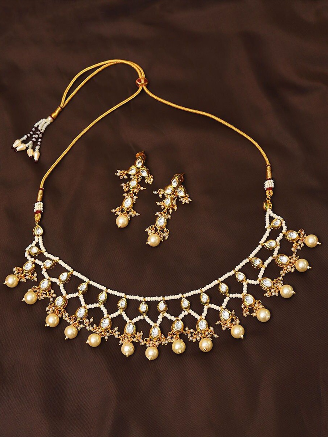 

JAYPORE Gold Plated Kundan Stone-Studded Jewellery Set