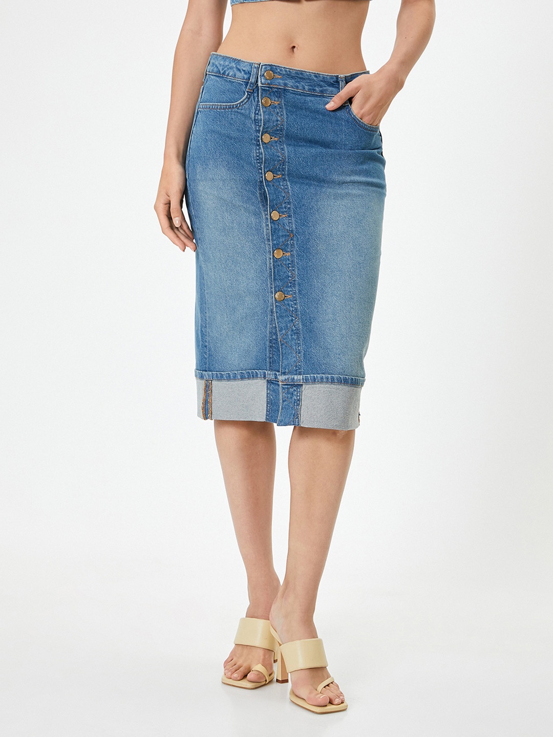 

Koton Straight Knee Length Skirts, Blue