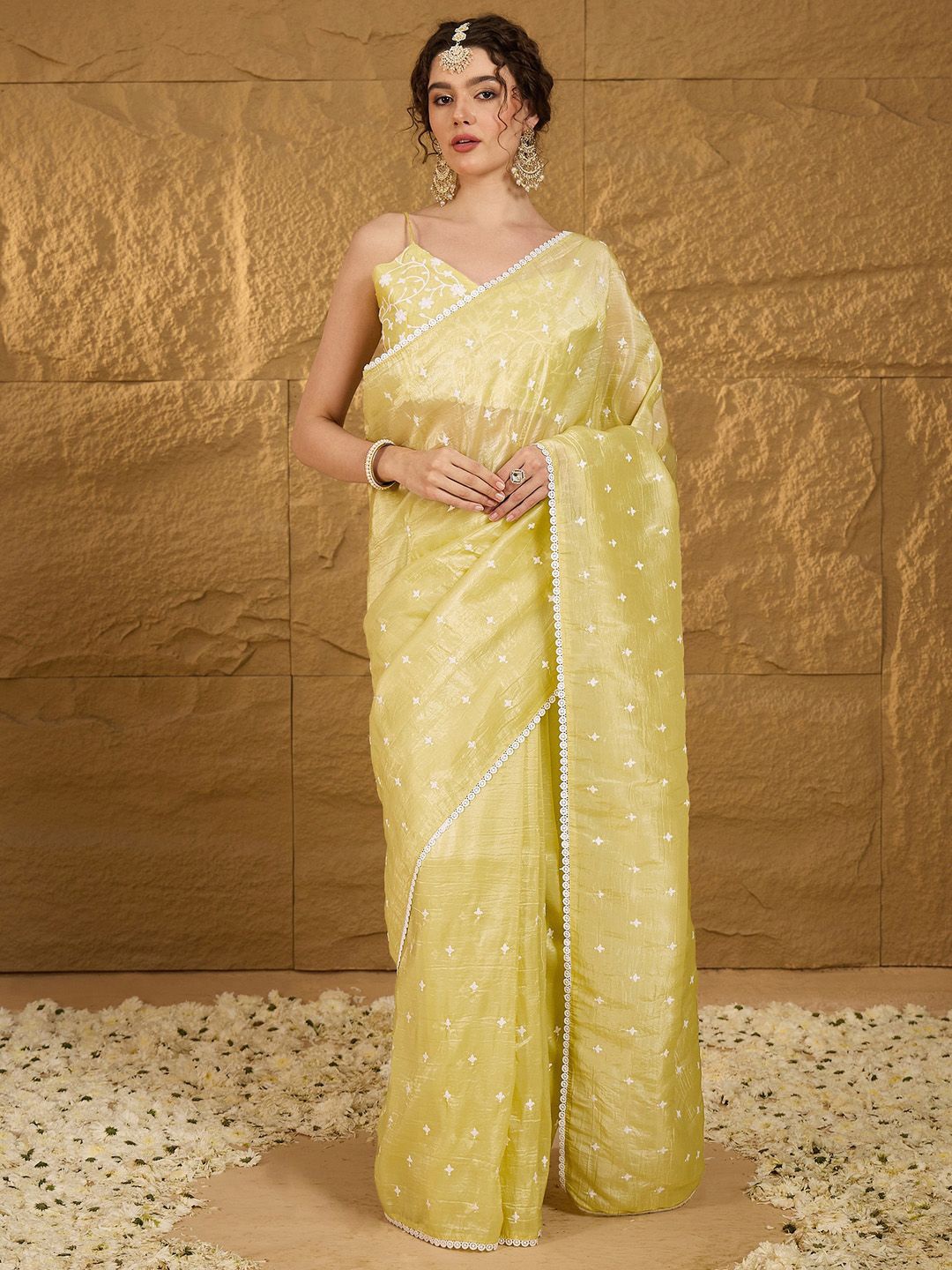 

Anouk Embellished Embroidered Saree, Yellow