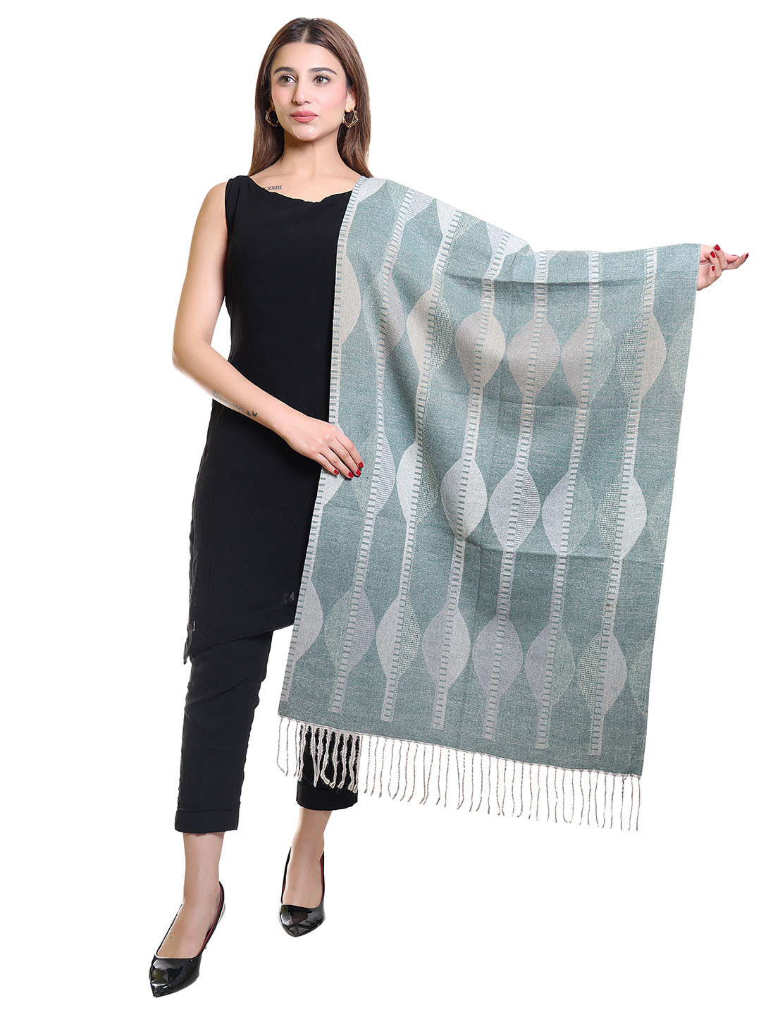 

Oswal International Women Ethnic Motifs Woven Design Acrylic Shawl, Green