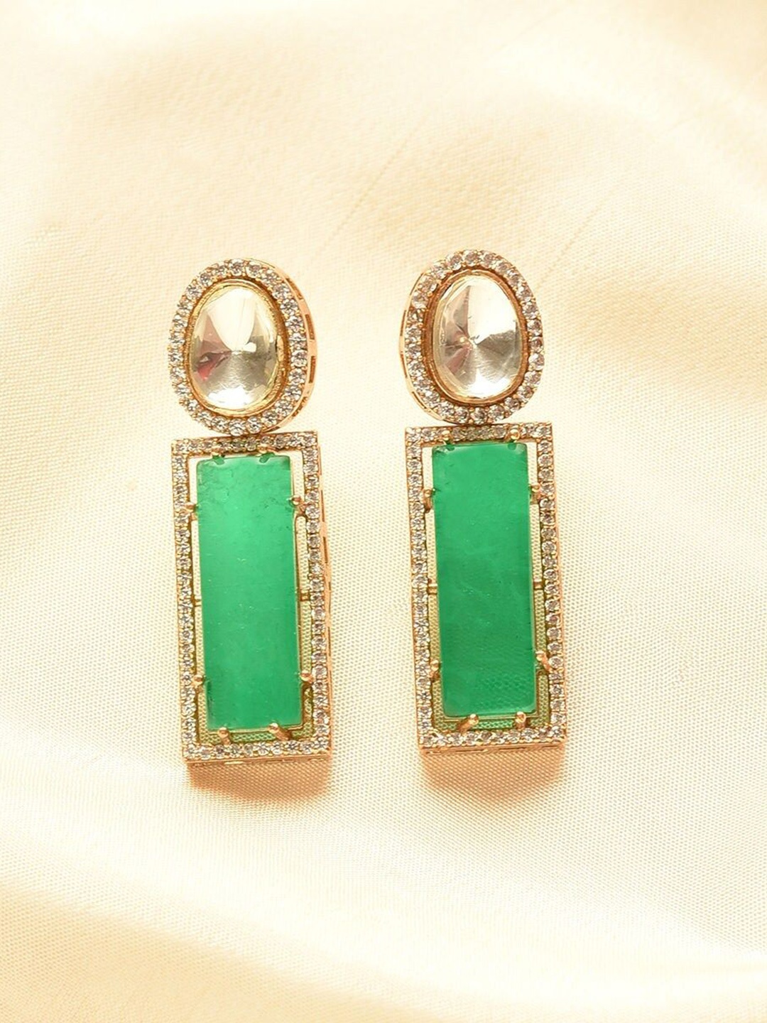 

JAYPORE Geometric Kundan Stone Studded Drop Earrings, Gold