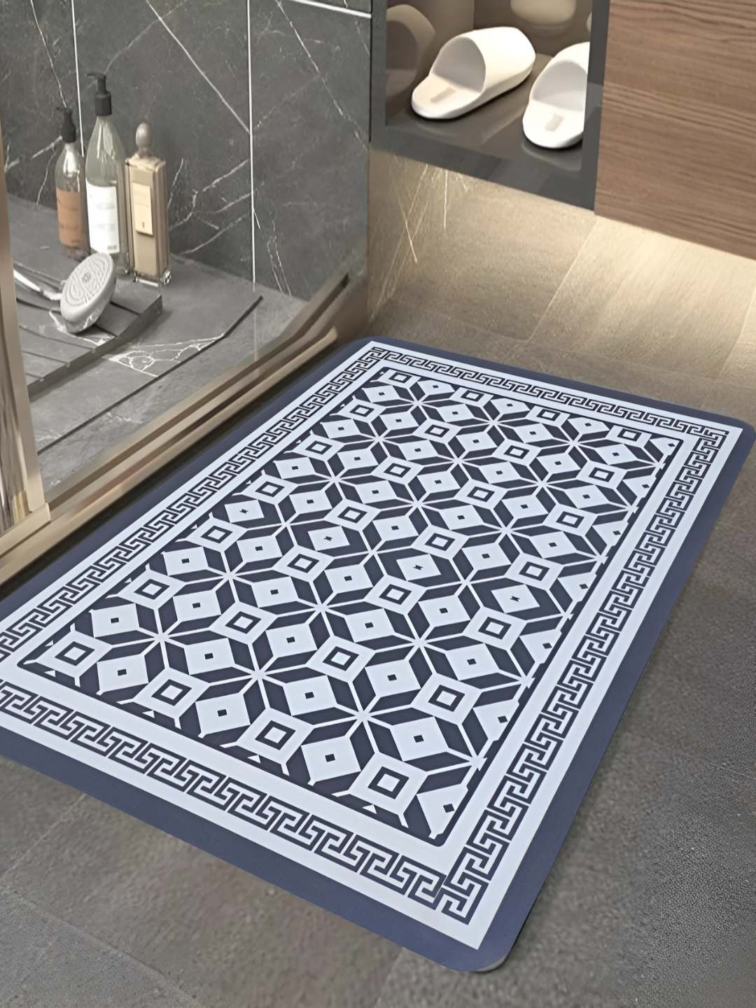 

HomeCloud Black & White Geometric Printed Microfiber Rectangular Floor Mat
