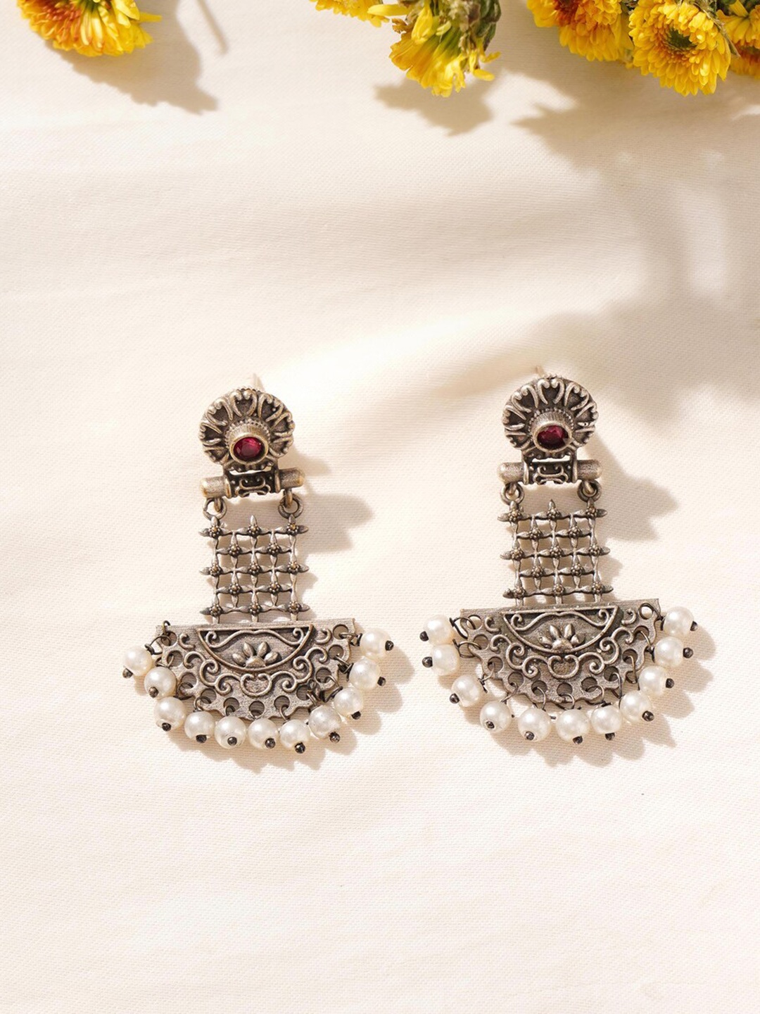 

JAYPORE Contemporary Jhumkas Earrings, Silver