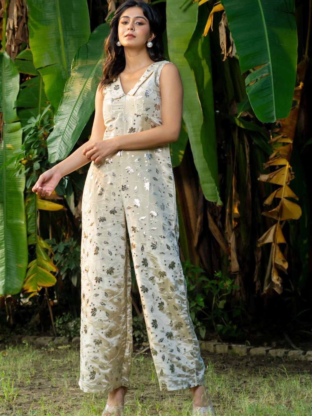 

HOUSE OF JAMOTI Women Self Design Basic Jumpsuit, Off white