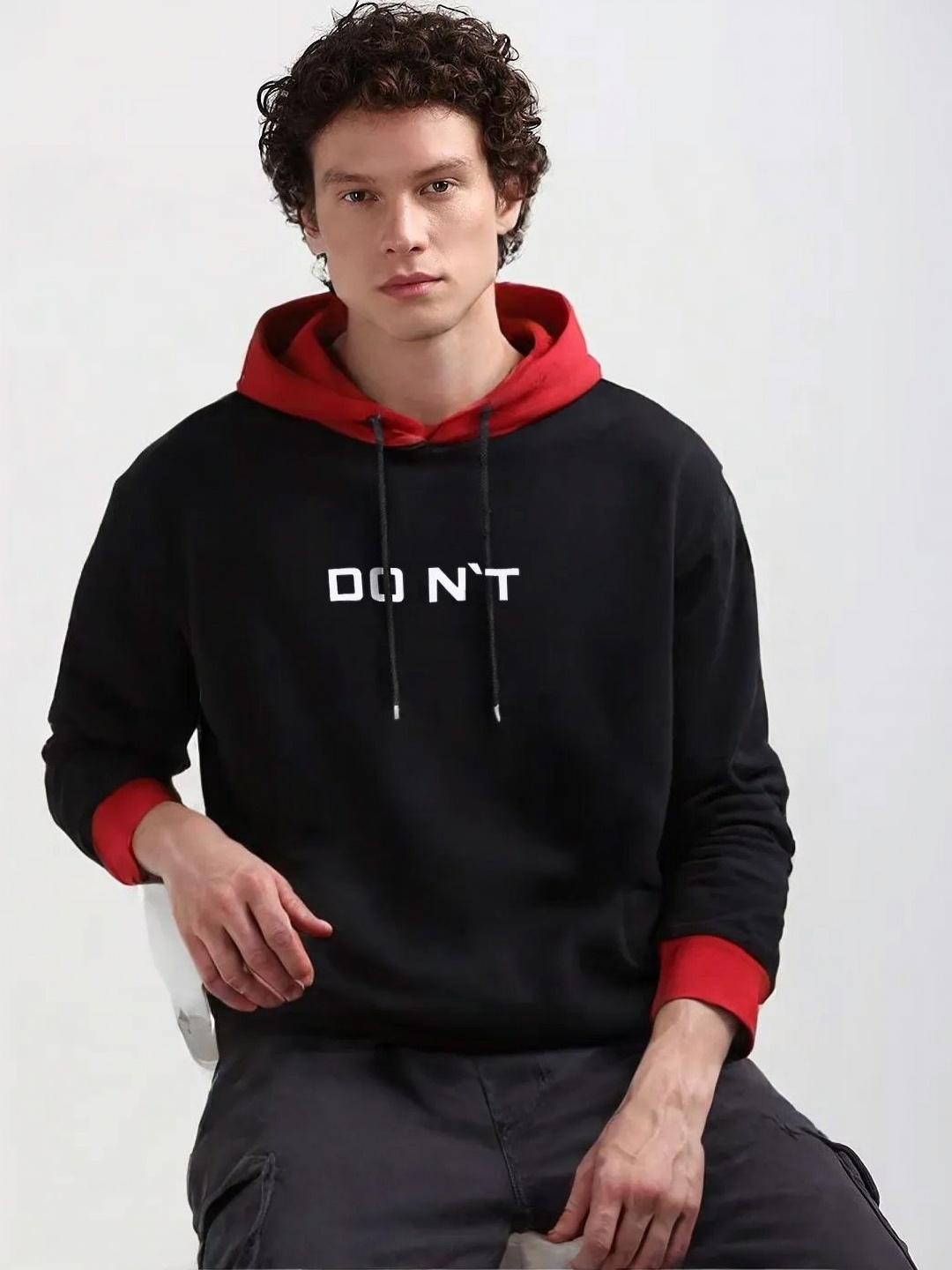 

BAESD Boys Typography Printed Hood Cotton T-shirt, Black