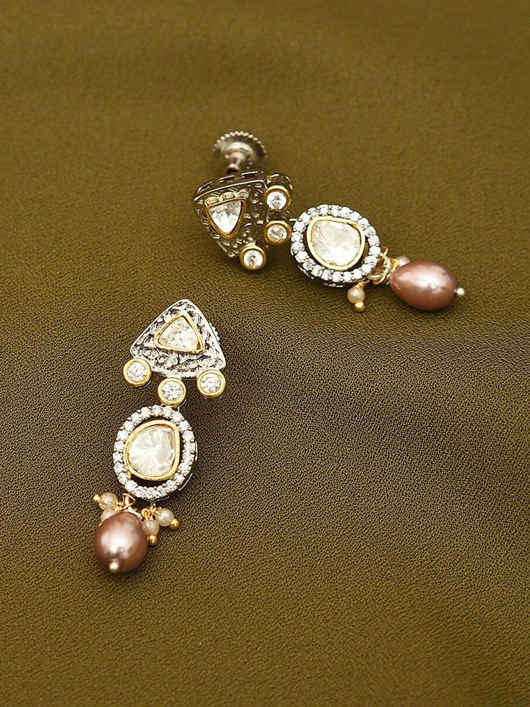 

JAYPORE Gold-Plated Stone Studded Contemporary Drop Earrings