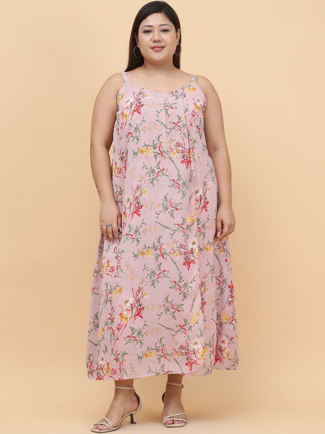 

theRebelinme Floral Print Georgette A-Line Midi Dress, Pink