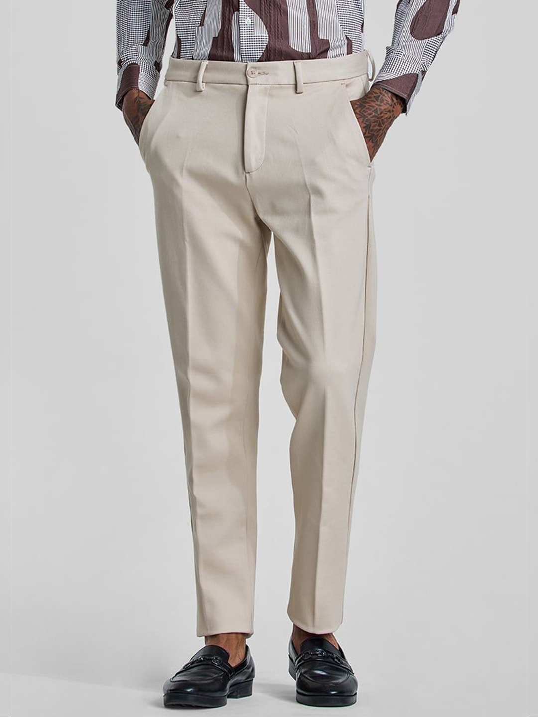 

Snitch Men Smart Slim Fit Trousers, Beige