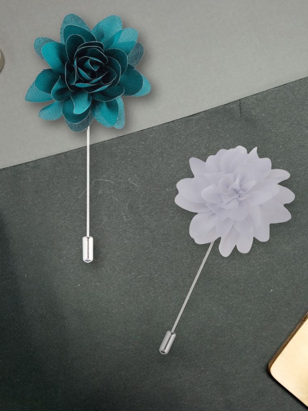 

The Tie Hub Pack Of 2 Men Dahlia Flower Shaped Lapel Pin Brooch, Green