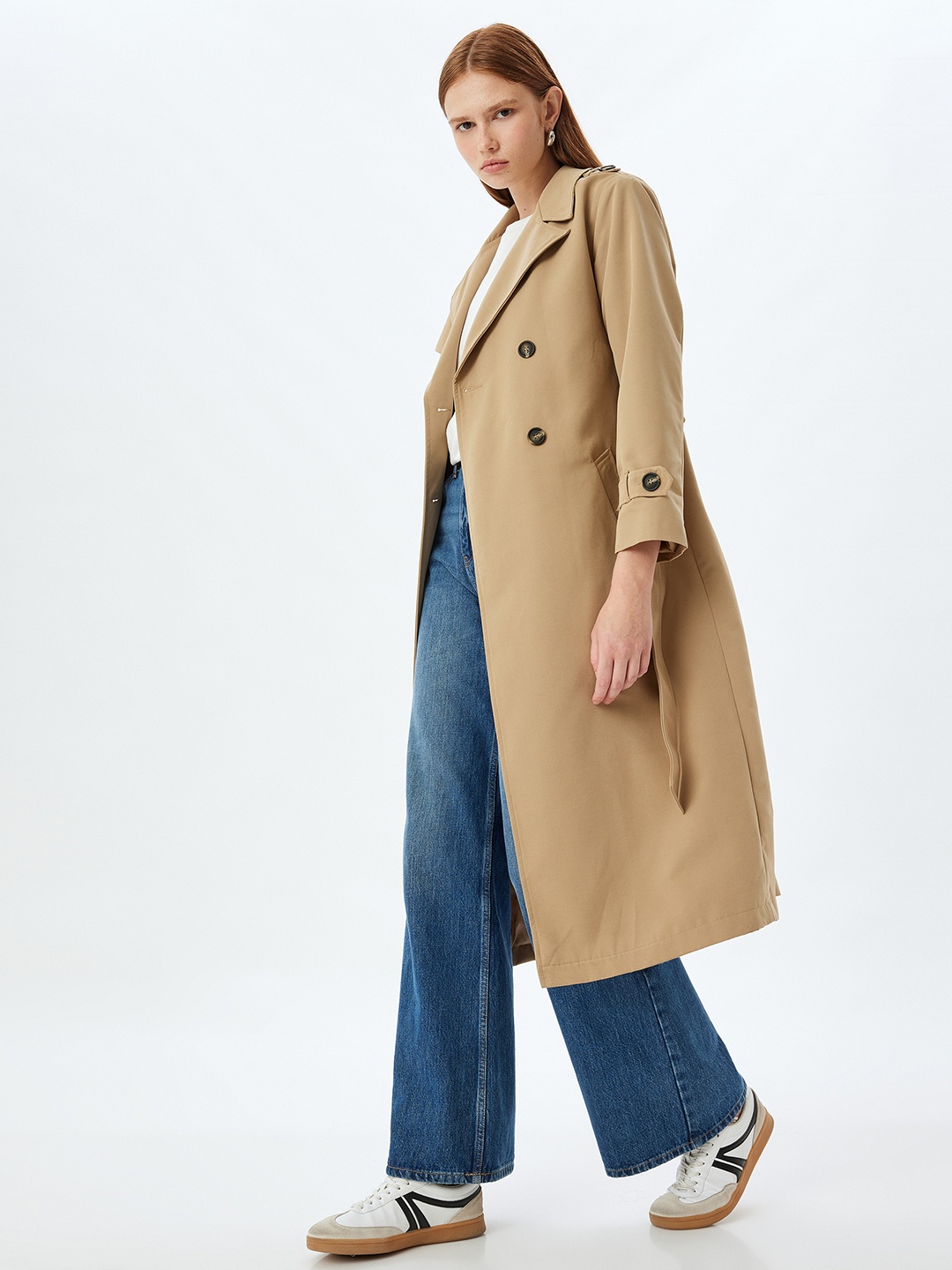 

Koton Women Lapel Collar Solid Casual Tailored Jacket, Beige