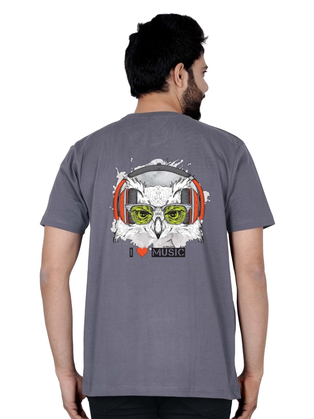 

LA MILANO Men Graphic Printed Round Neck Pure Cotton Slim Fit T-shirt, Grey