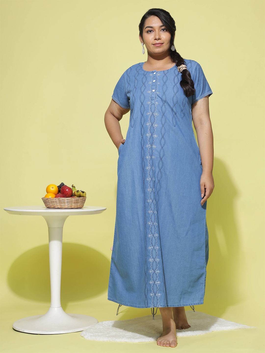 

9shines Label Embroidered Maxi Nightdress, Blue
