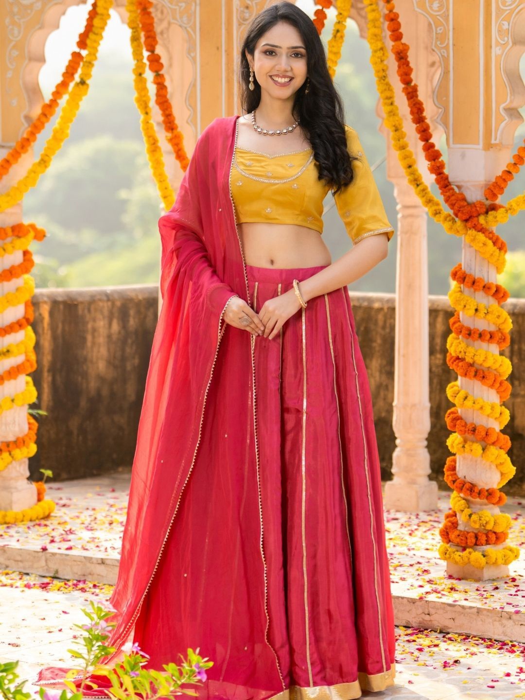 

HOUSE OF JAMOTI Ready to Wear Lehenga & Blouse With Dupatta, Red