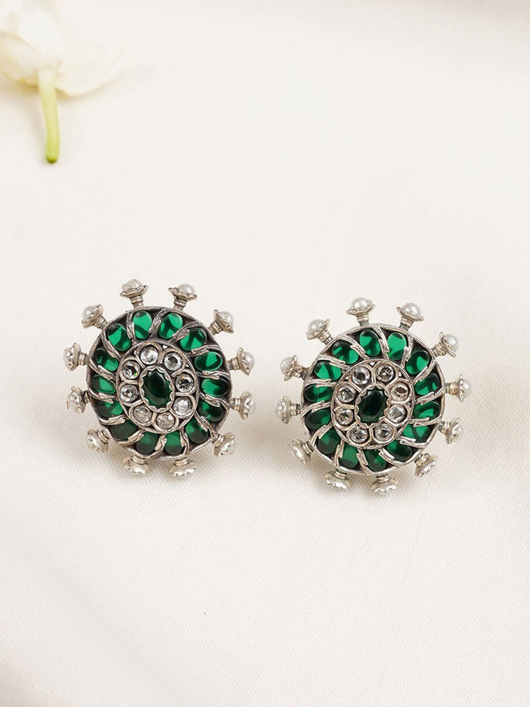 

JAYPORE Contemporary Stone Studded Studs, Silver