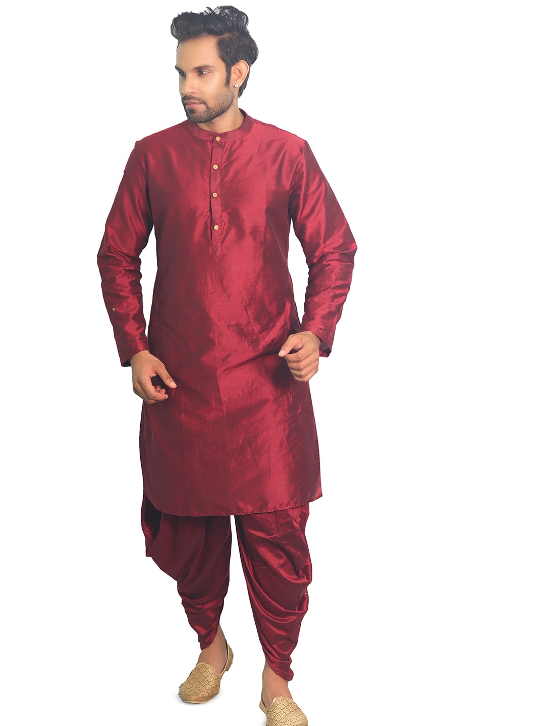 

House of Aqss Band Collar Straight Kurta, Maroon