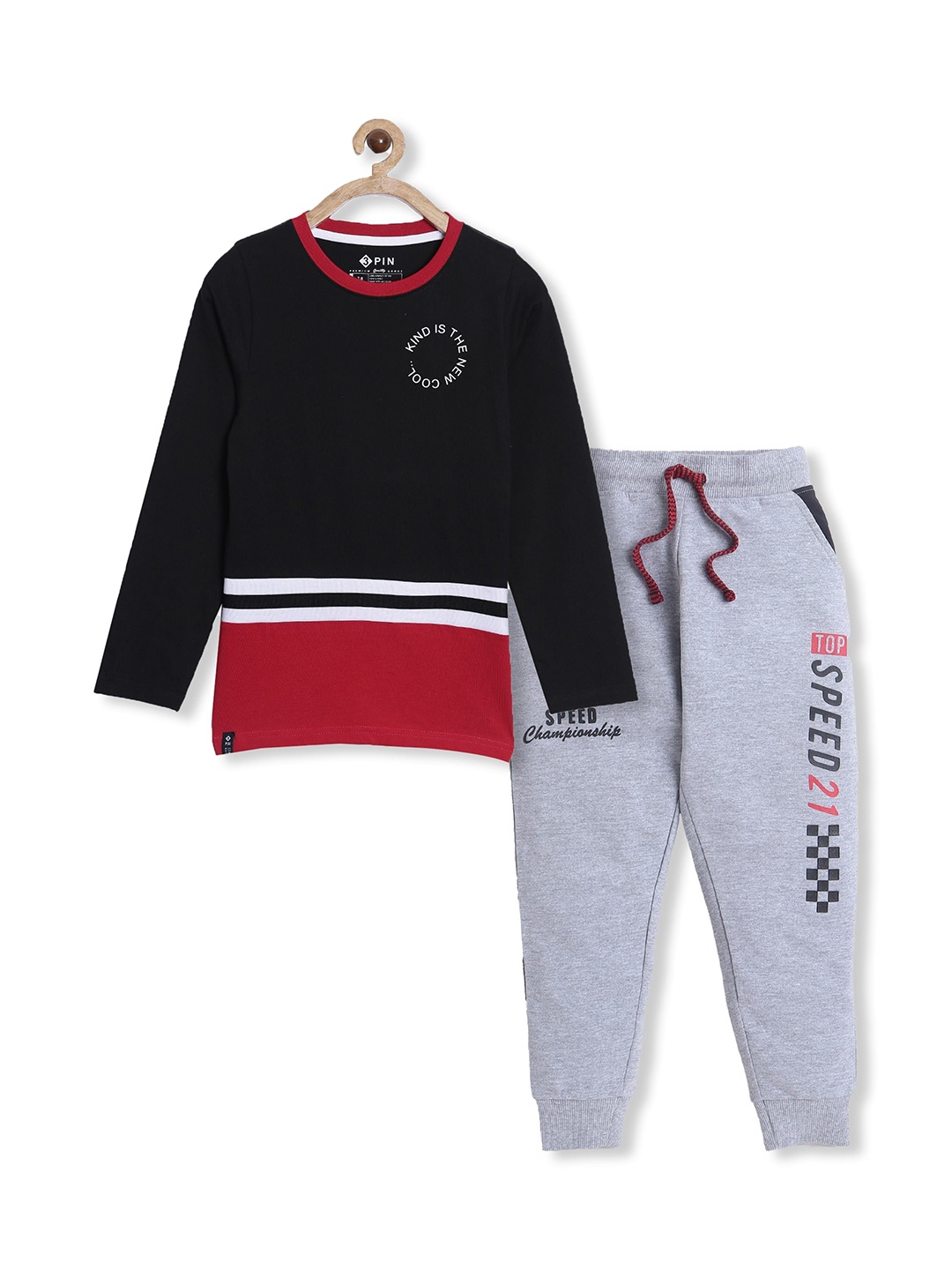 

3PIN Boys Printed Pure Cotton T-shirt with Joggers Clothing Set, Grey