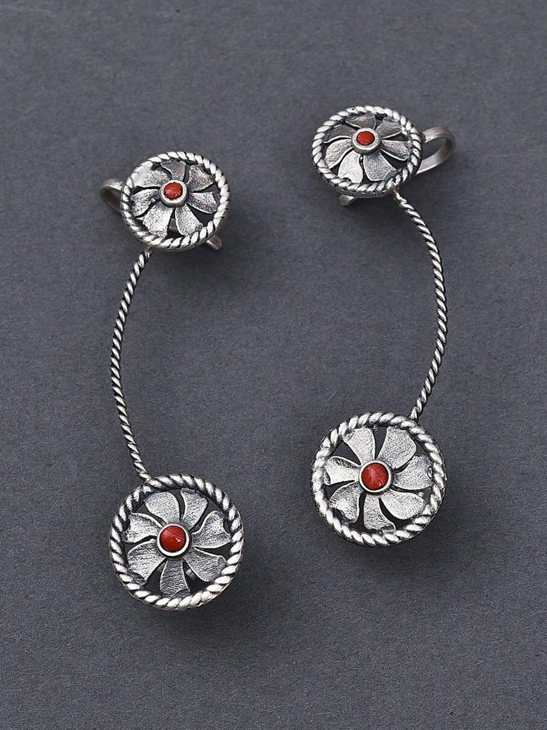 

JAYPORE Pure Silver Coral Studded Contemporary Studs