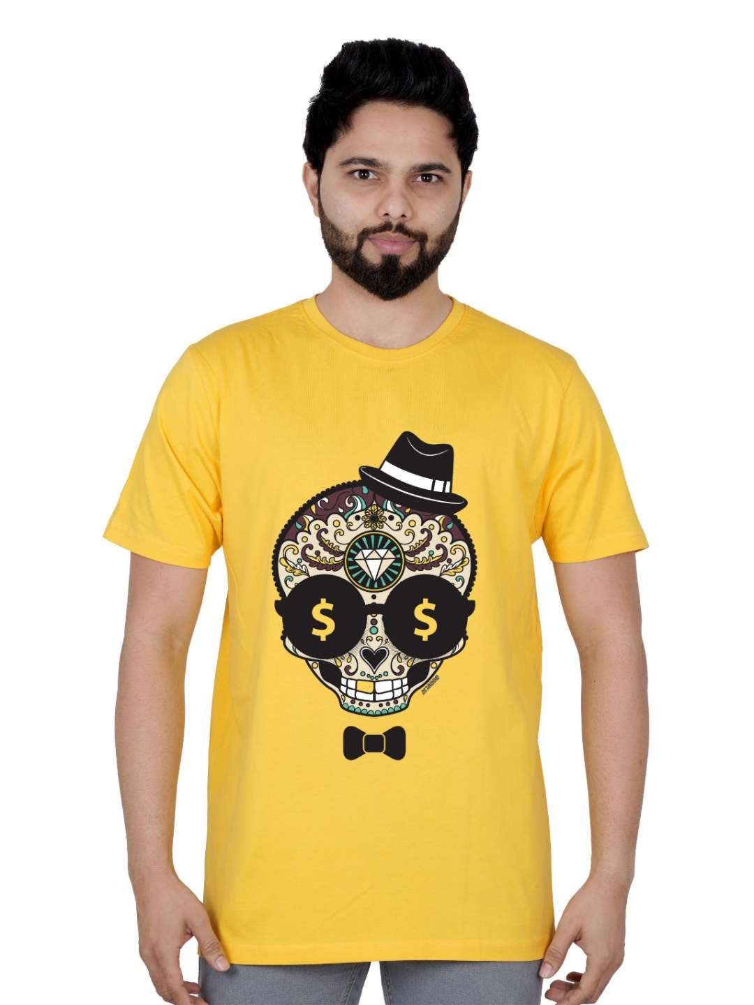 

LA MILANO Men Graphic Printed Round Neck Pure Cotton Slim Fit T-shirt, Yellow