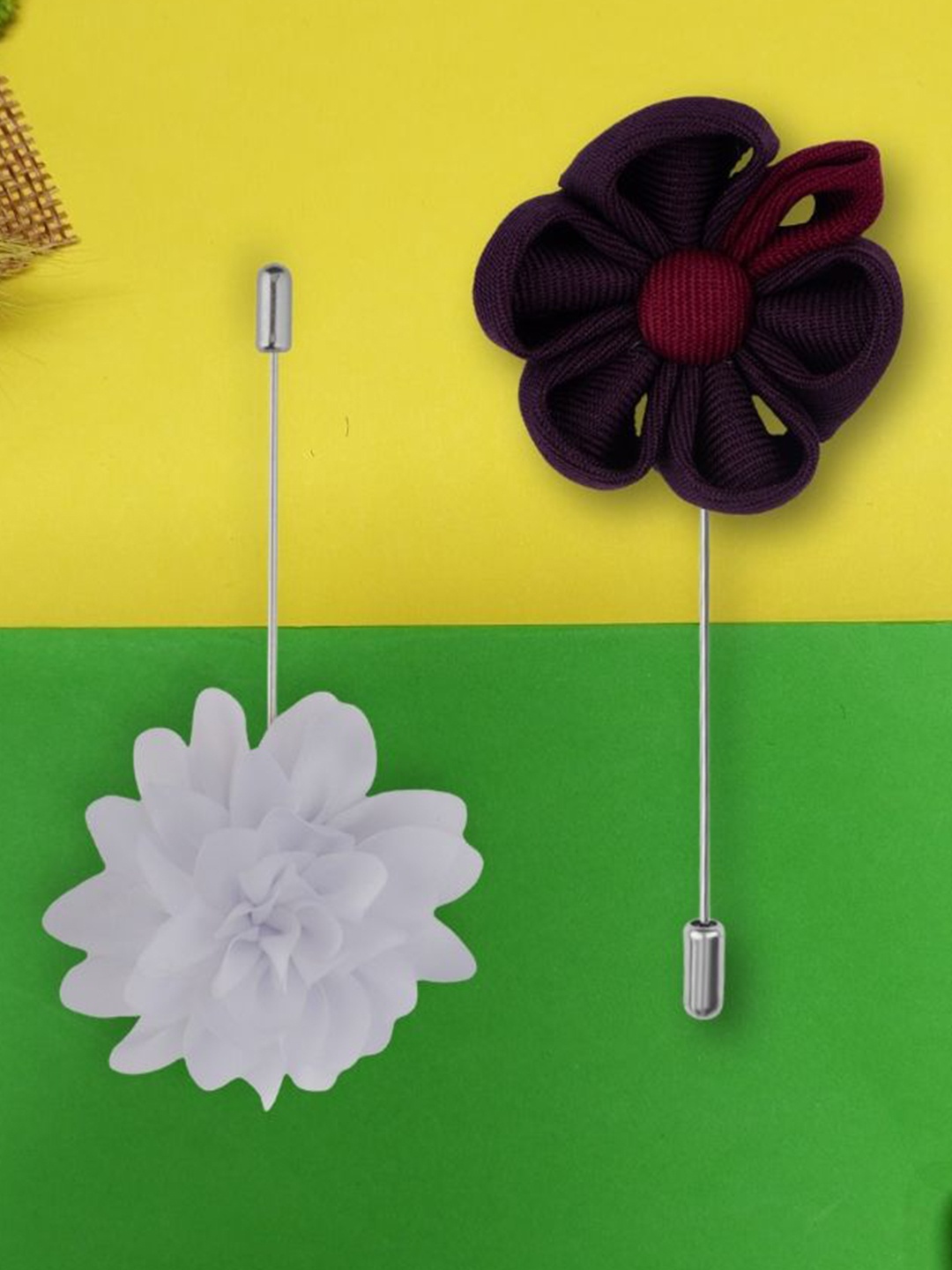 

The Tie Hub Pack Of 2 Men Dahlia Flower Shaped Lapel Pin Brooch, Purple