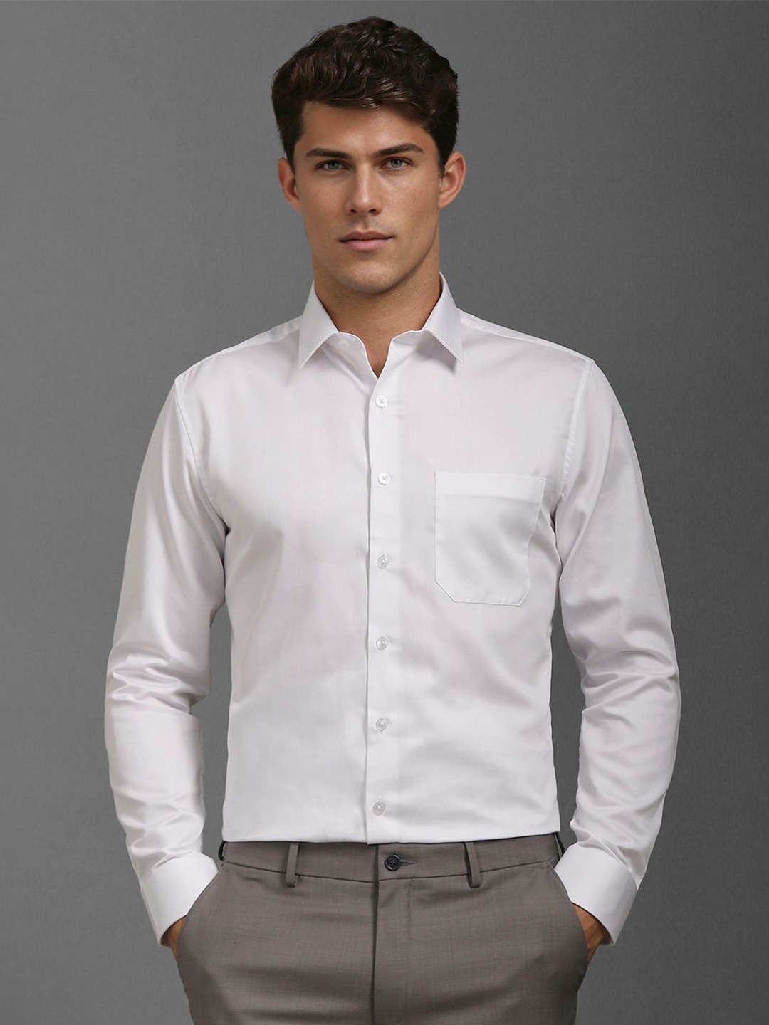

Louis Philippe Men Spread Collar Solid Cotton Slim Fit Formal Shirt, White