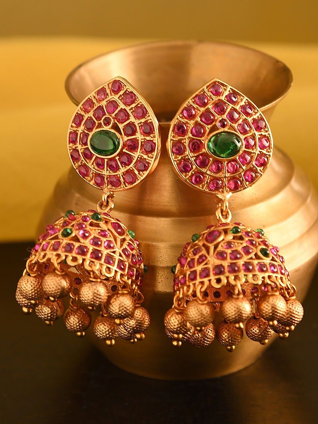 

JAYPORE Kundan Studded Contemporary Jhumkas, Gold