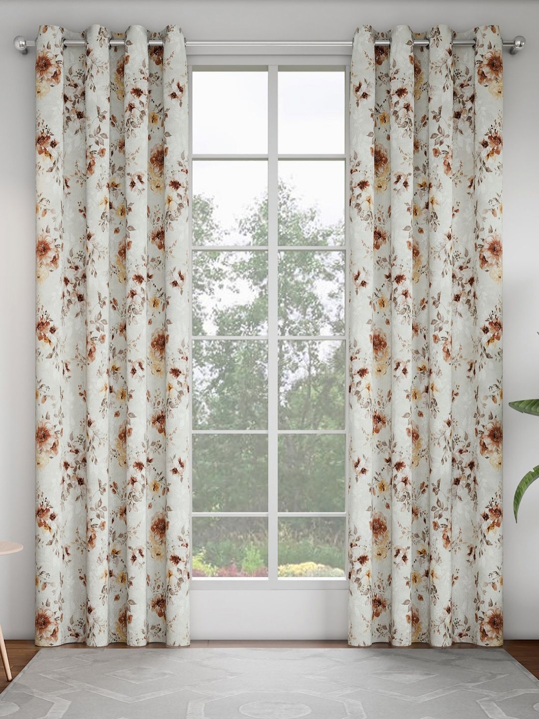 

GM White & Rust 2 Pieces Floral Printed Door Curtain