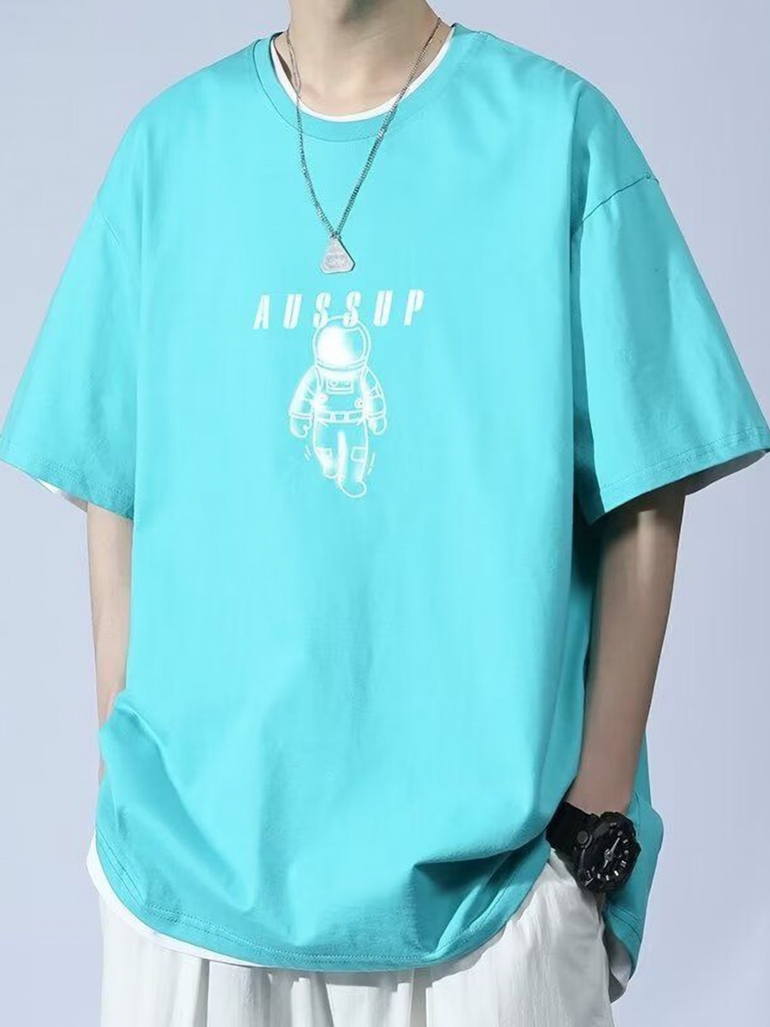 

StyleCast Graphic Printed Round Neck Baggy T-shirt, Sea green