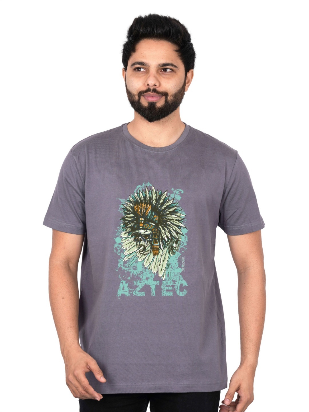 

LA MILANO Men Graphic Printed Round Neck Pure Cotton Slim Fit T-shirt, Grey