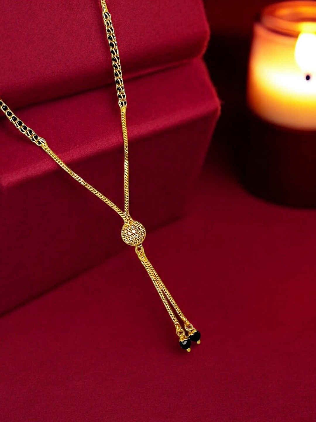 

9blings Gold-Plated Artificial Stones and Beads Studded Mangalsutra