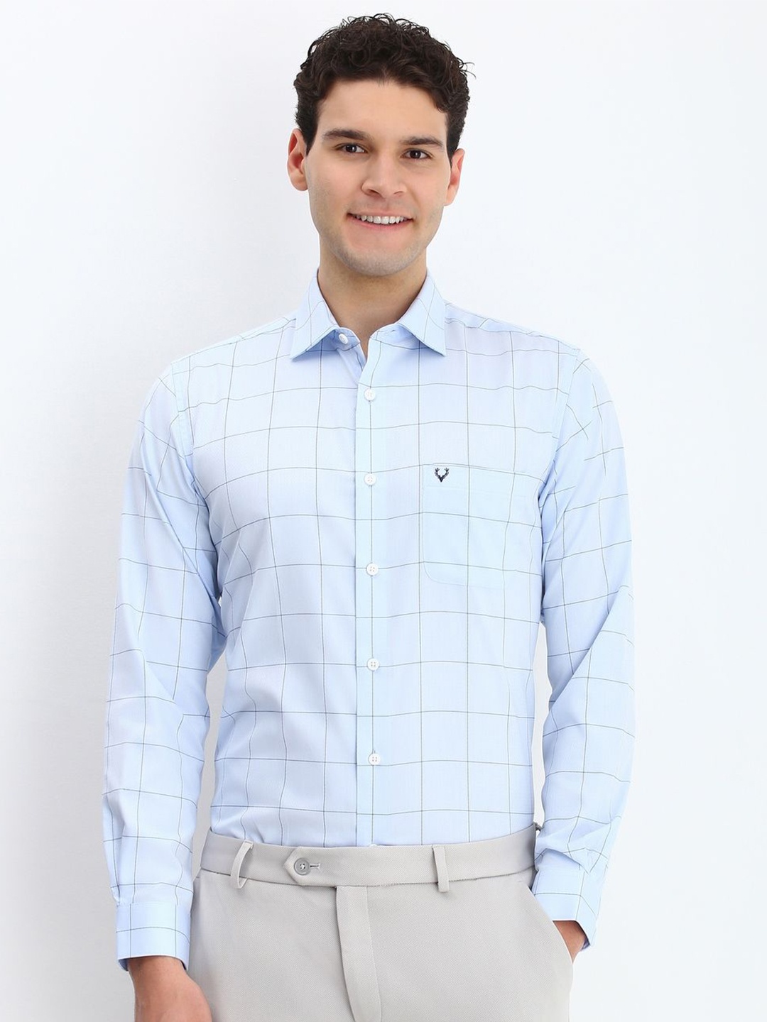 

Allen Solly Men Cutaway Collar Checked Cotton Slim Fit Formal Shirt, Blue
