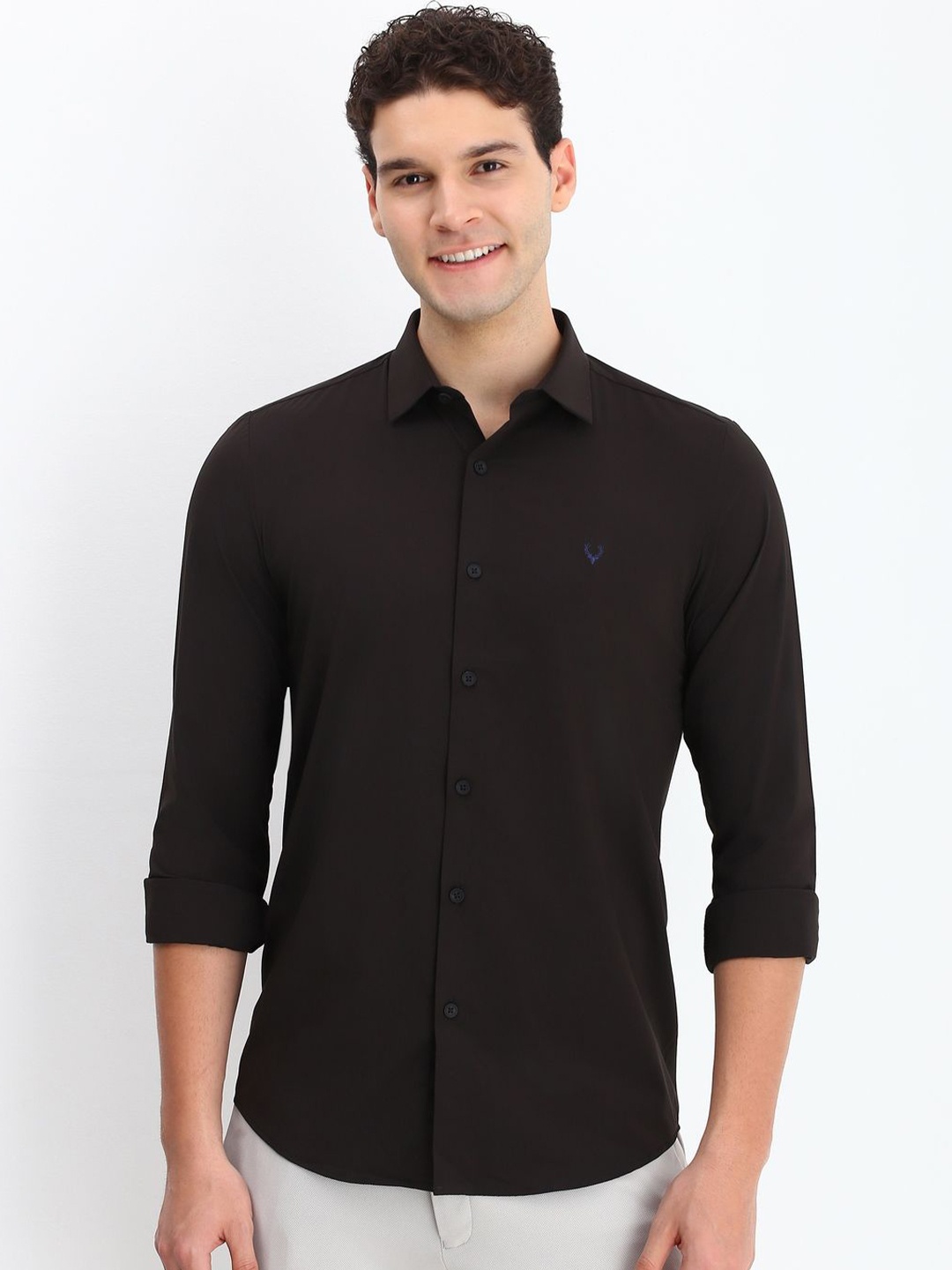 

Allen Solly Men Spread Collar Solid Slim Fit Casual Shirt, Black