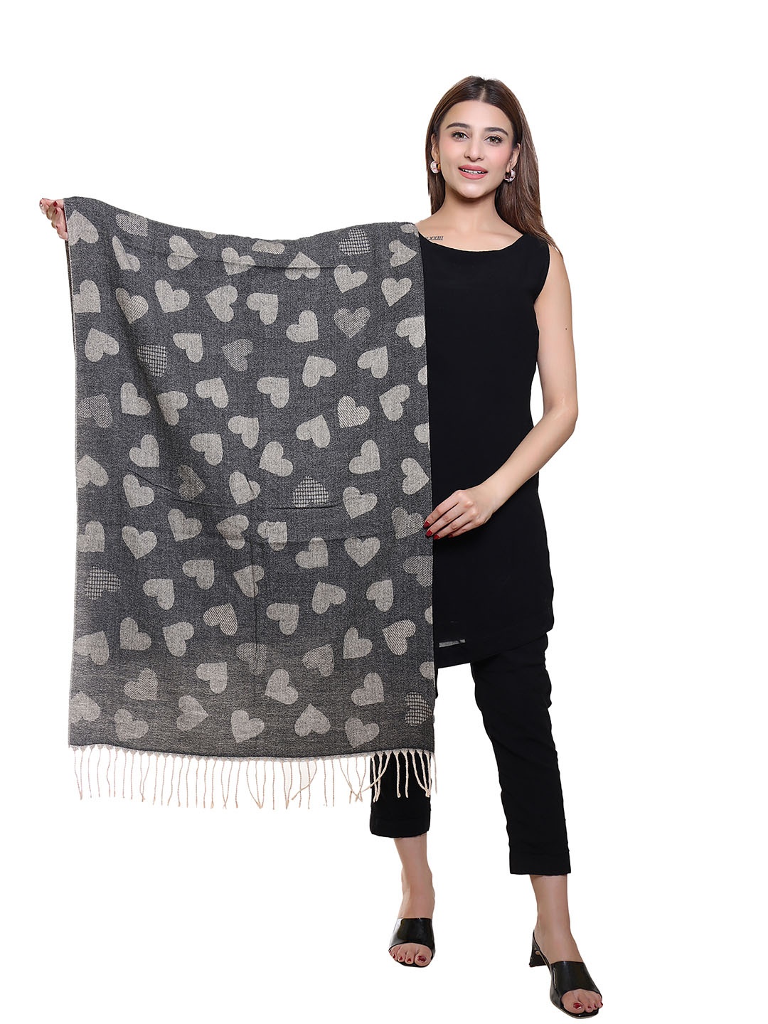 

Oswal International Women Abstract Printed Acrylic Shawl, Grey
