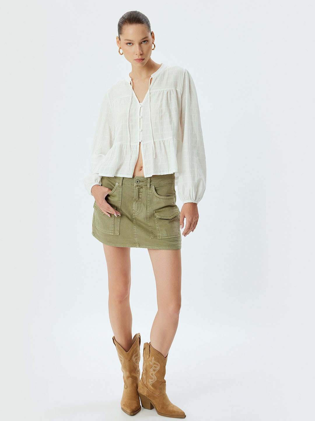 

Koton Women Pure Cotton Mini Skorts, Green