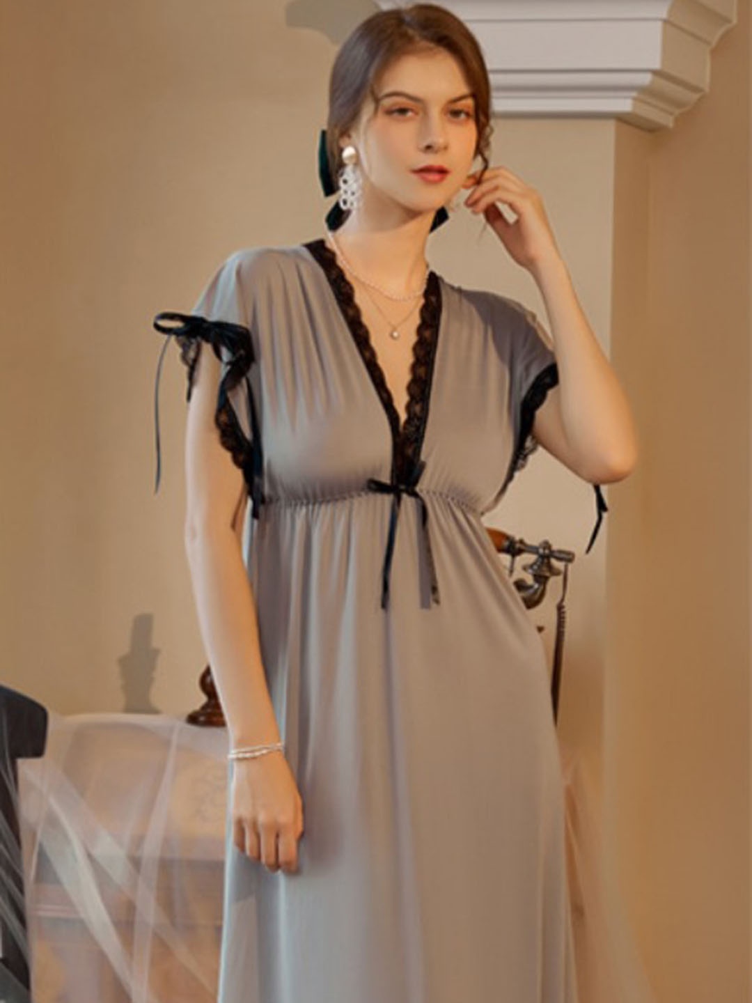 

StyleCast V-Neck Kaftan Baby Doll With Brief, Grey