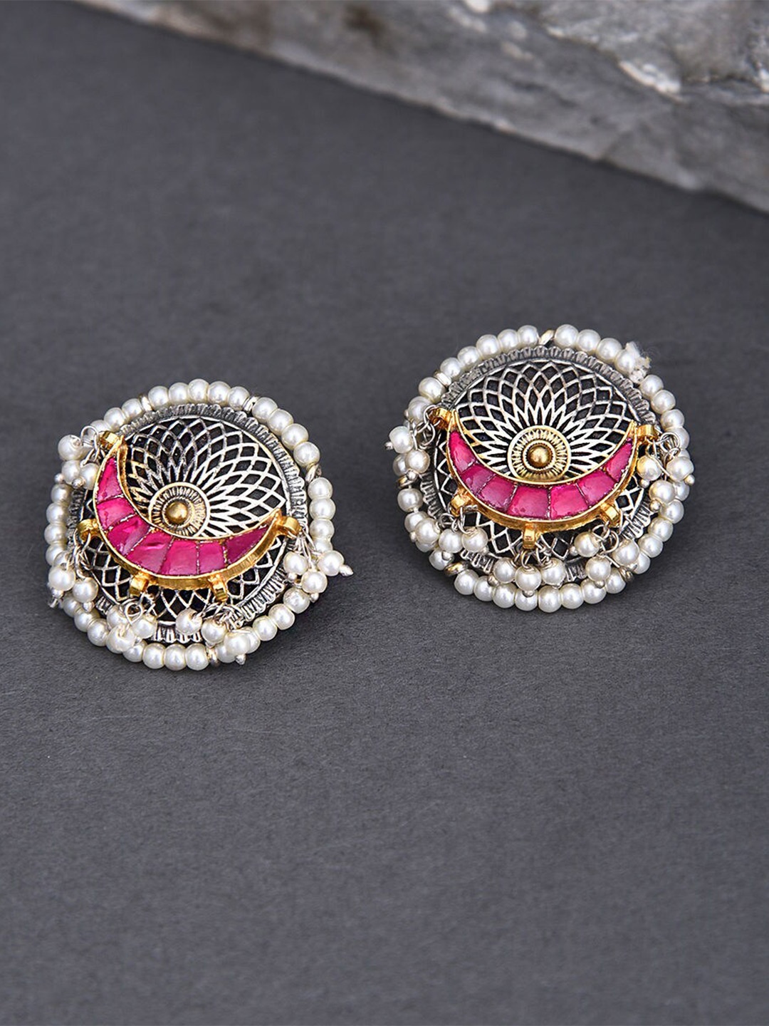 

JAYPORE Silver-Plated Oxidised Contemporary Studs