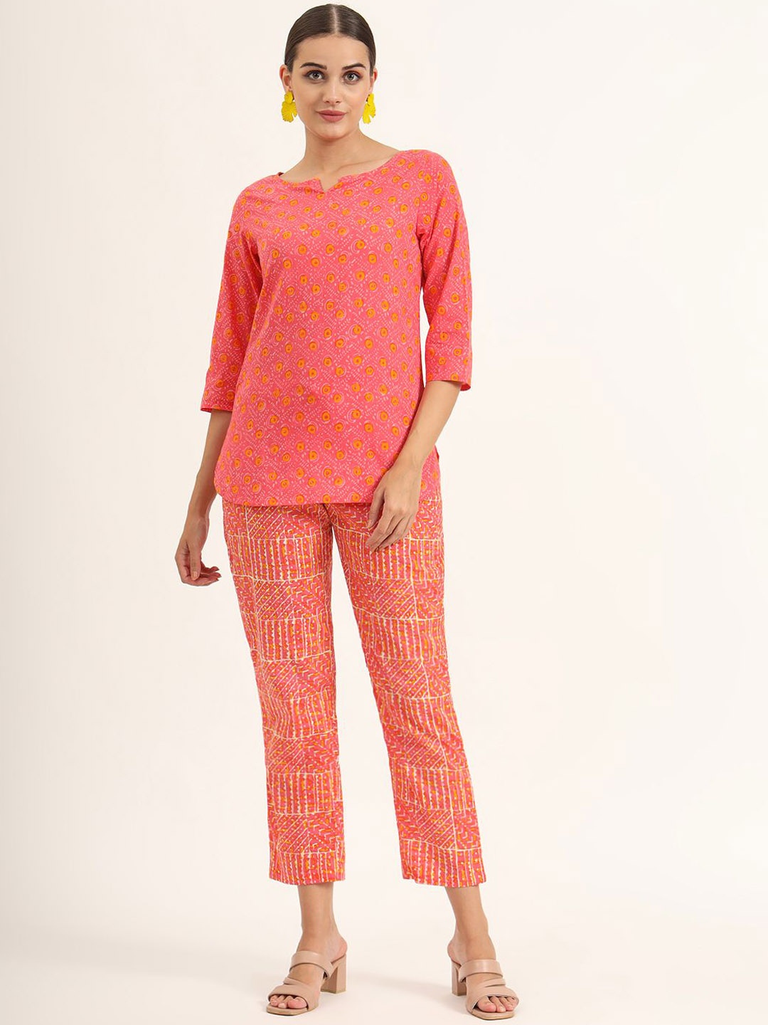 

KALINI Printed Cotton Top With Trousers Co-Ords, Orange