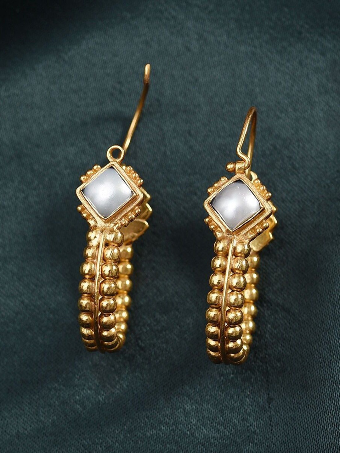 

JAYPORE Pearls Beaded Hoop Earrings, Gold