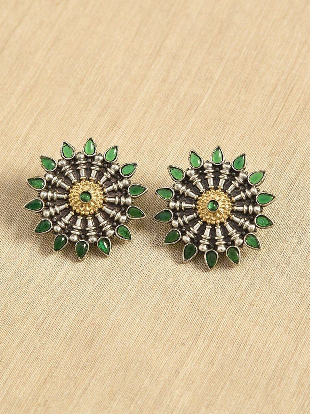

JAYPORE Artificial Stones Contemporary Oxidised Studs, Silver