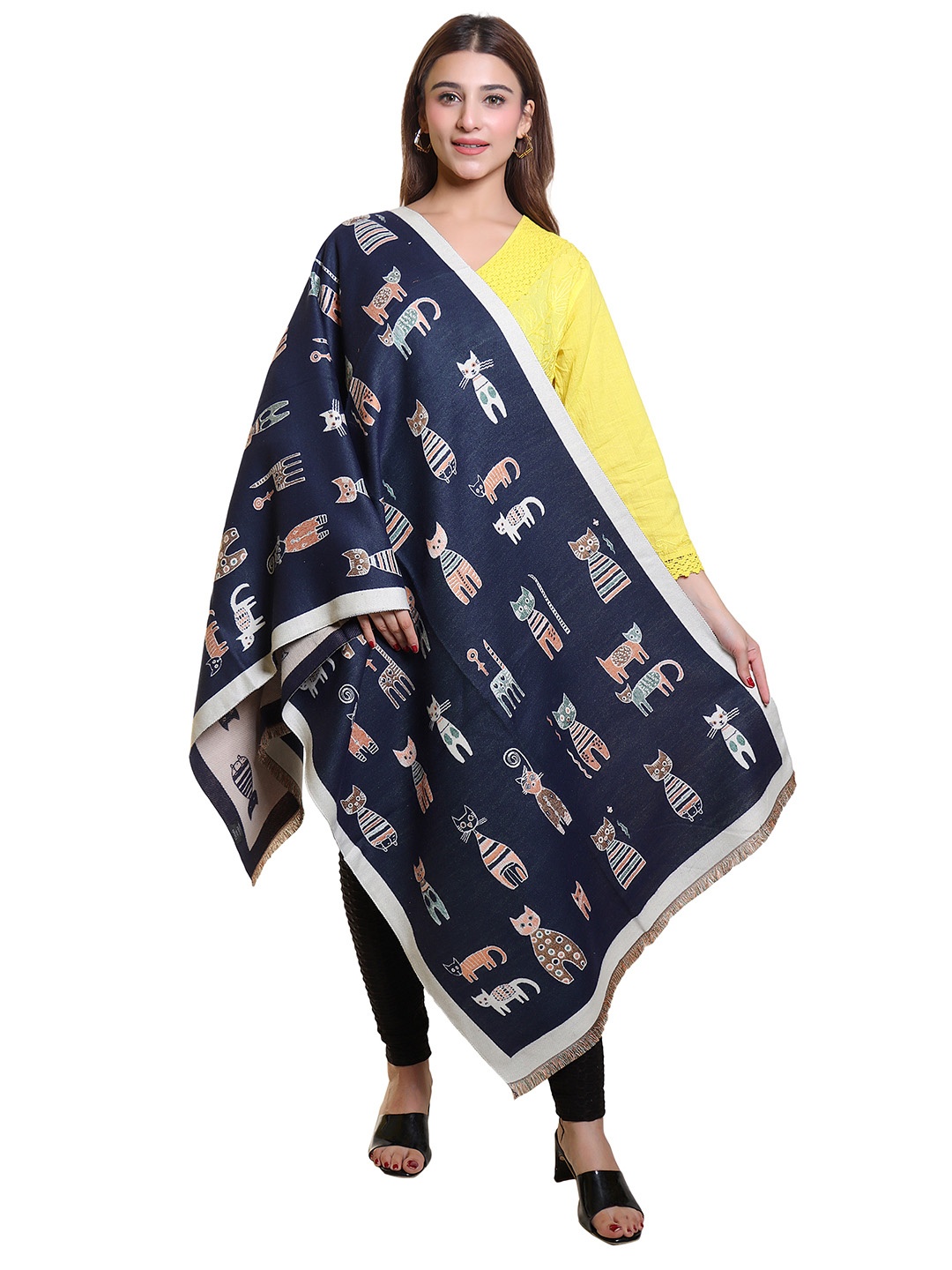 

Oswal International Women Acrylic Shawl, Navy blue