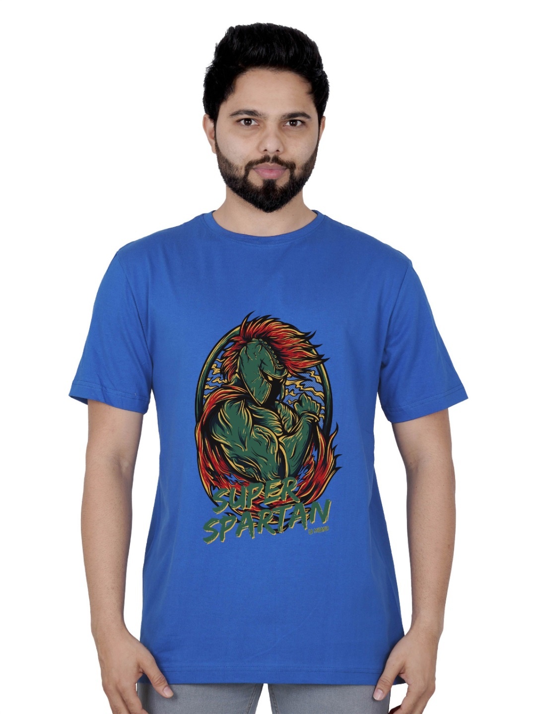 

LA MILANO Men Graphic Printed Round Neck Pure Cotton Slim Fit T-shirt, Blue