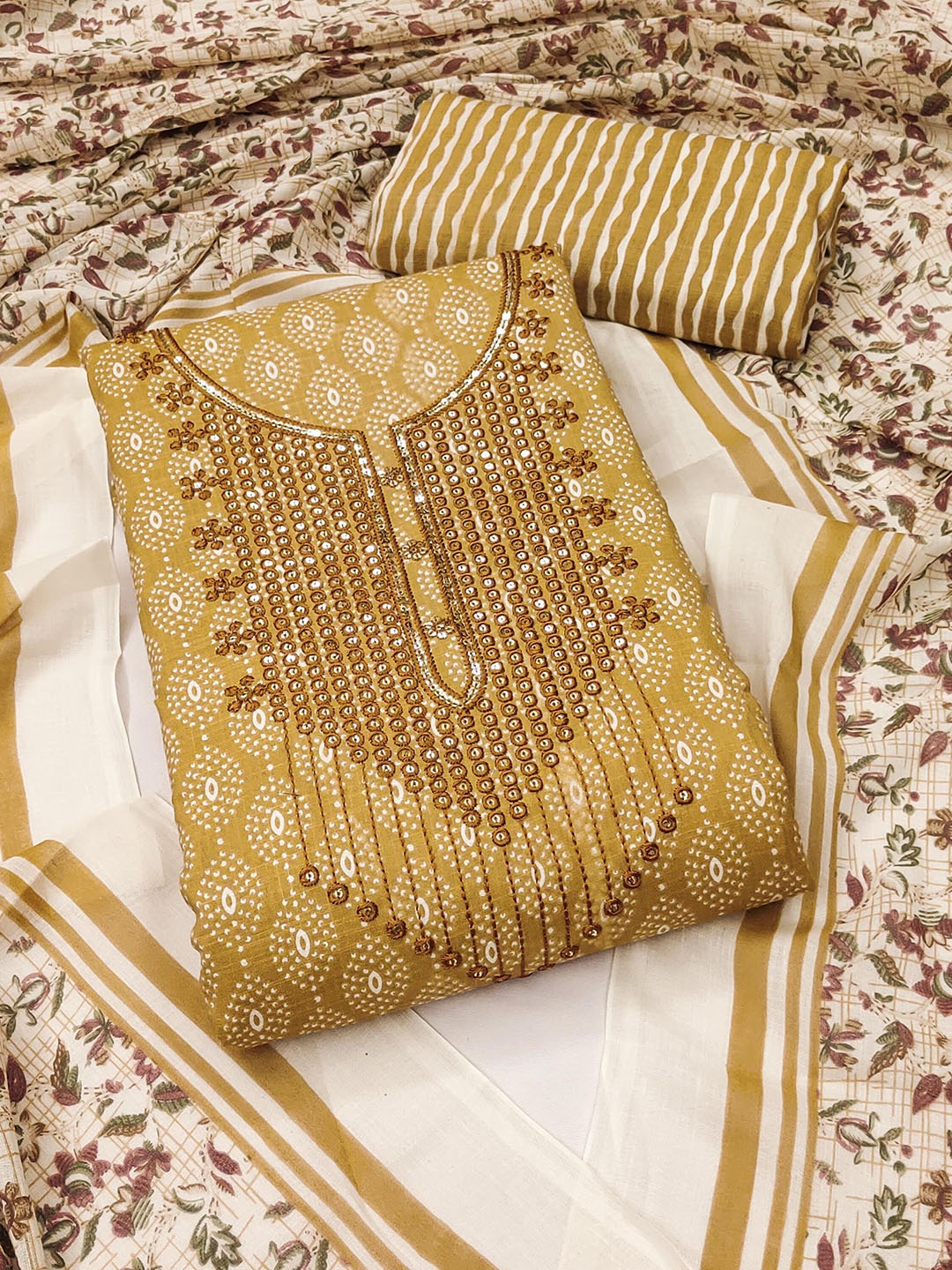 

Maroosh Geometric Printed Sequinned Unstitched Dress Material, Yellow