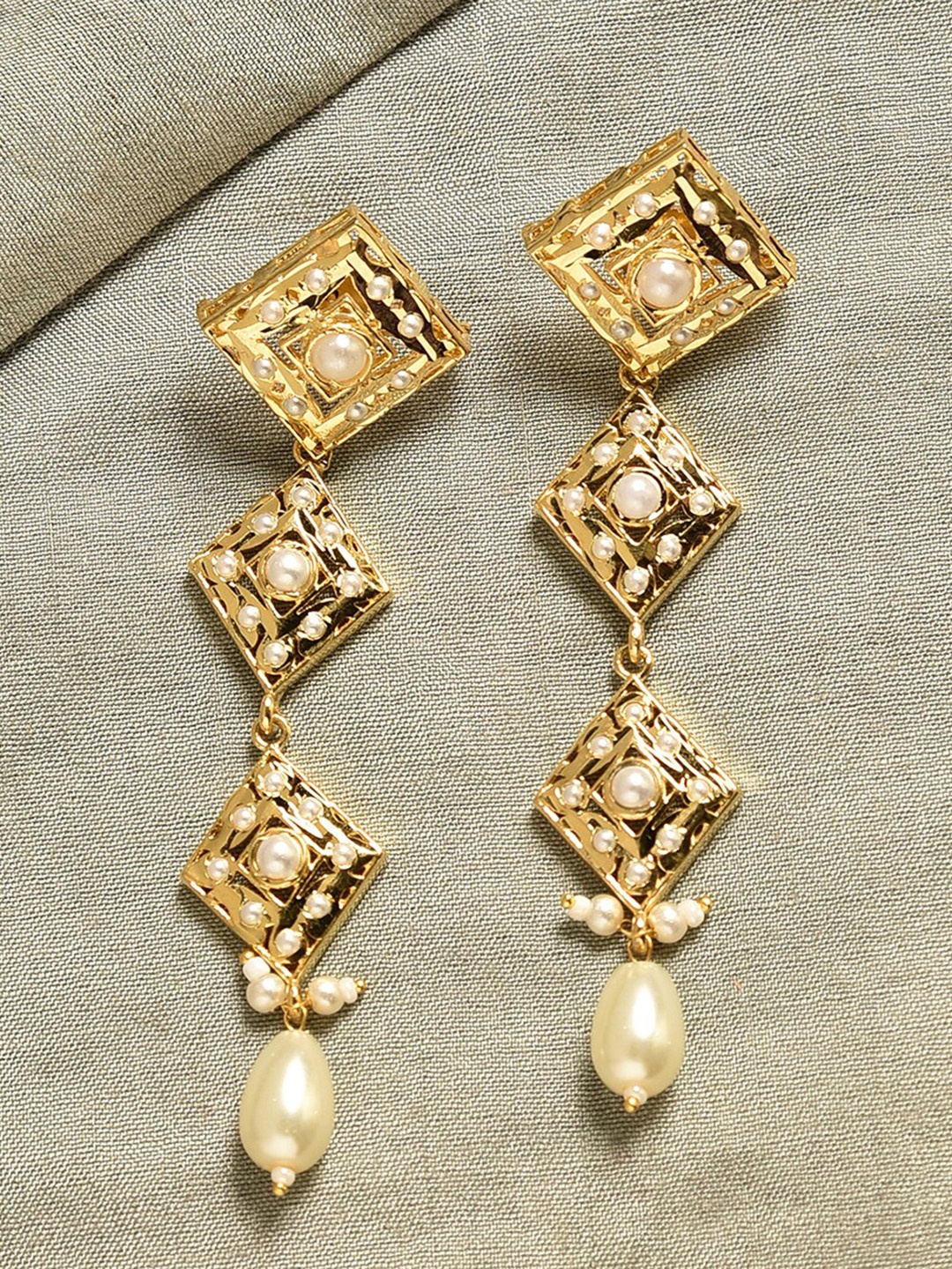

JAYPORE Contemporary Jhumkas Earrings, Gold