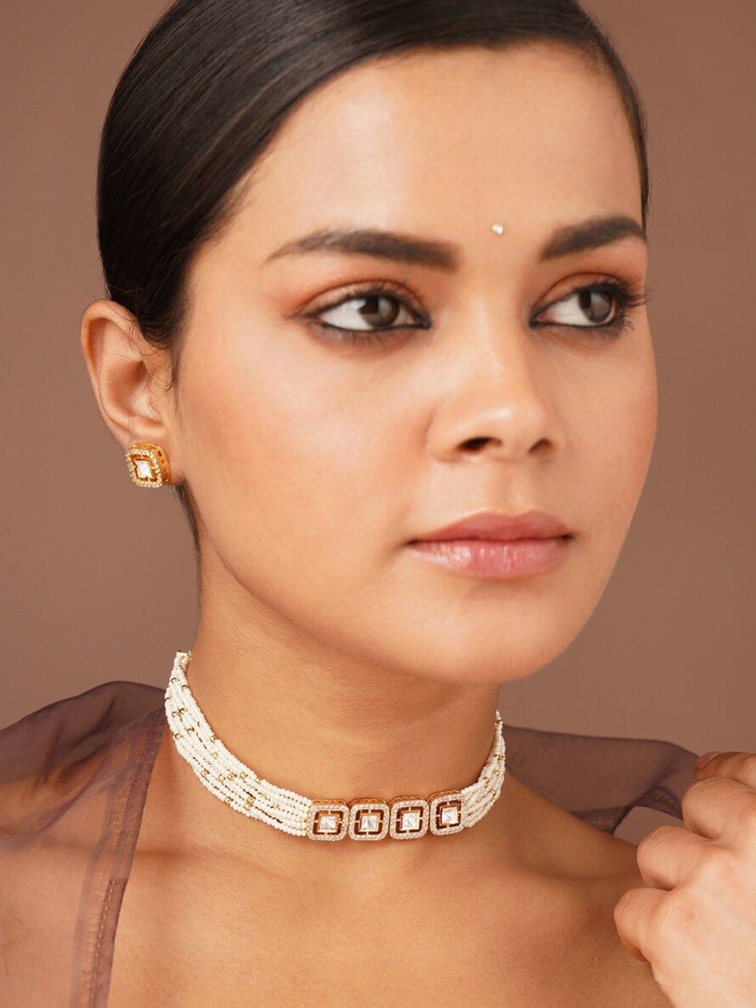

JAYPORE Stone Studded & Beaded Jewellery Set, Gold