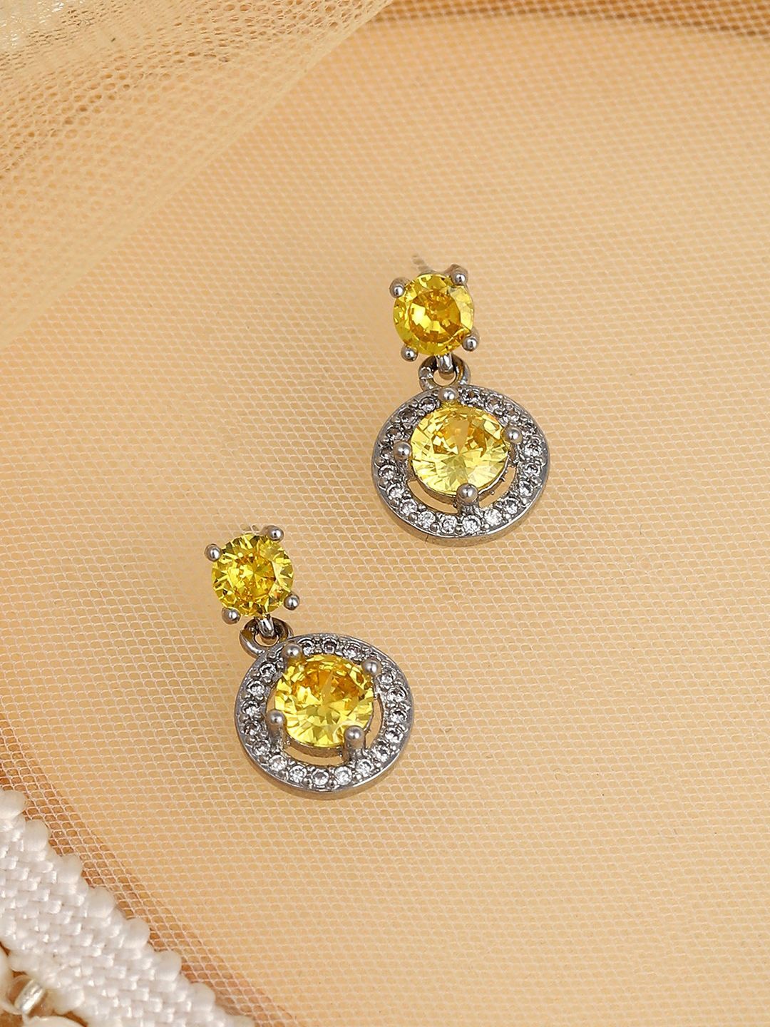 

SOHI Silver-Plated Contemporary Drop Earrings, Yellow