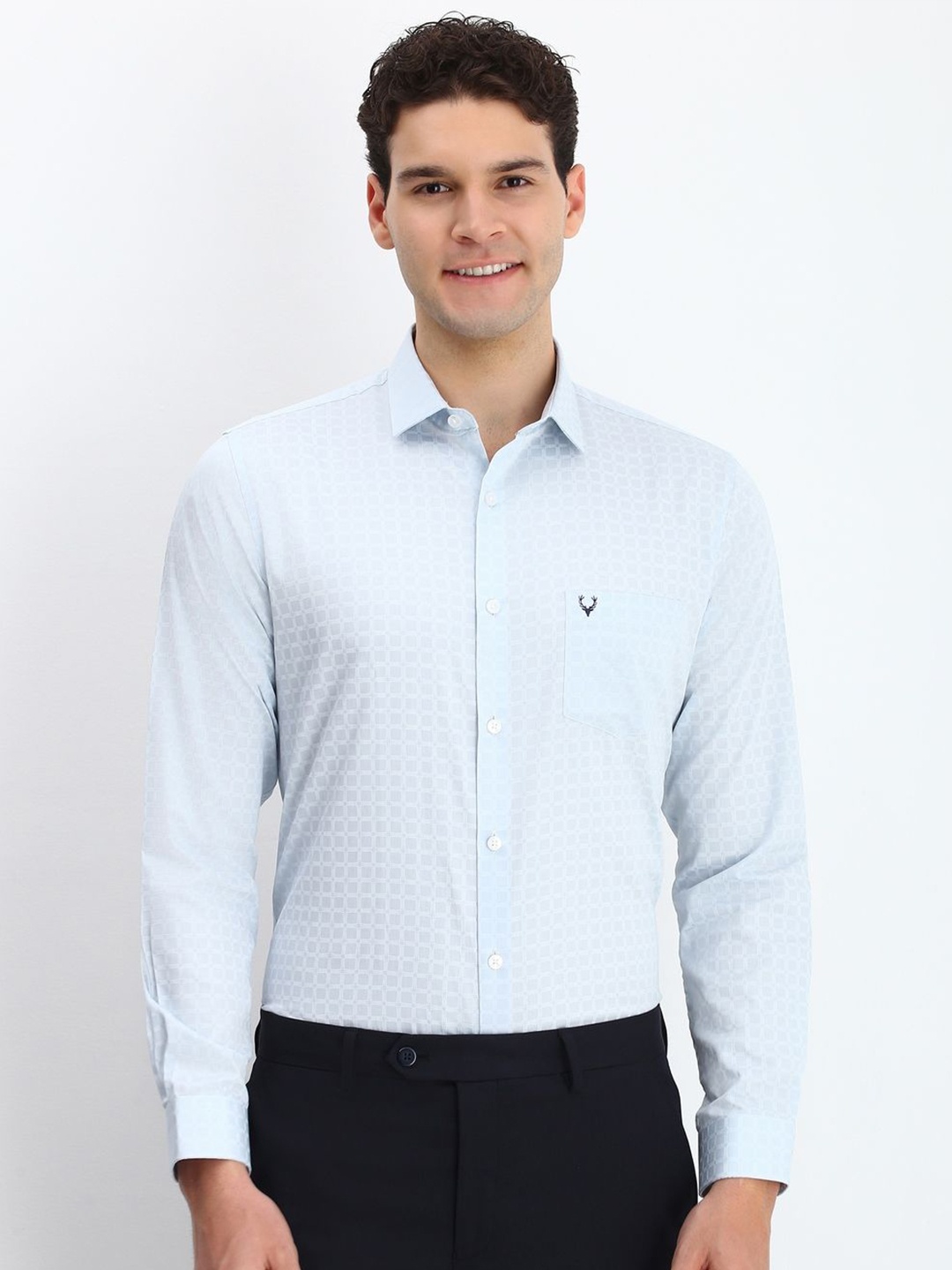 

Allen Solly Men Spread Collar Solid Cotton Slim Fit Formal Shirt, Blue