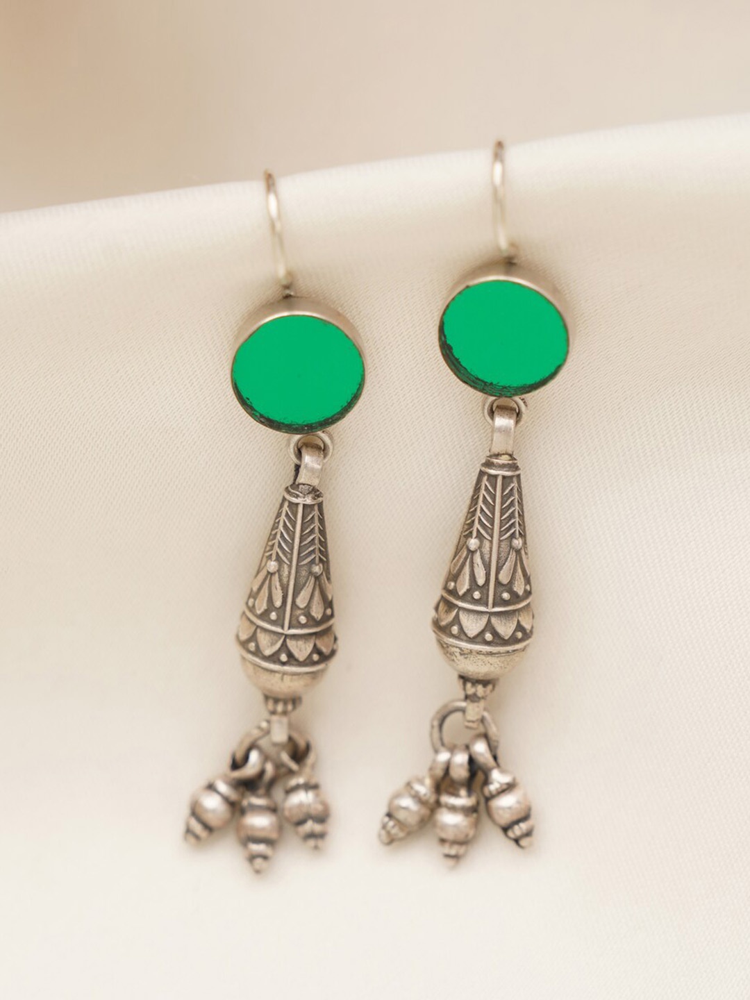 

JAYPORE Contemporary Oxidised Stone Studded Drop Earrings, Silver