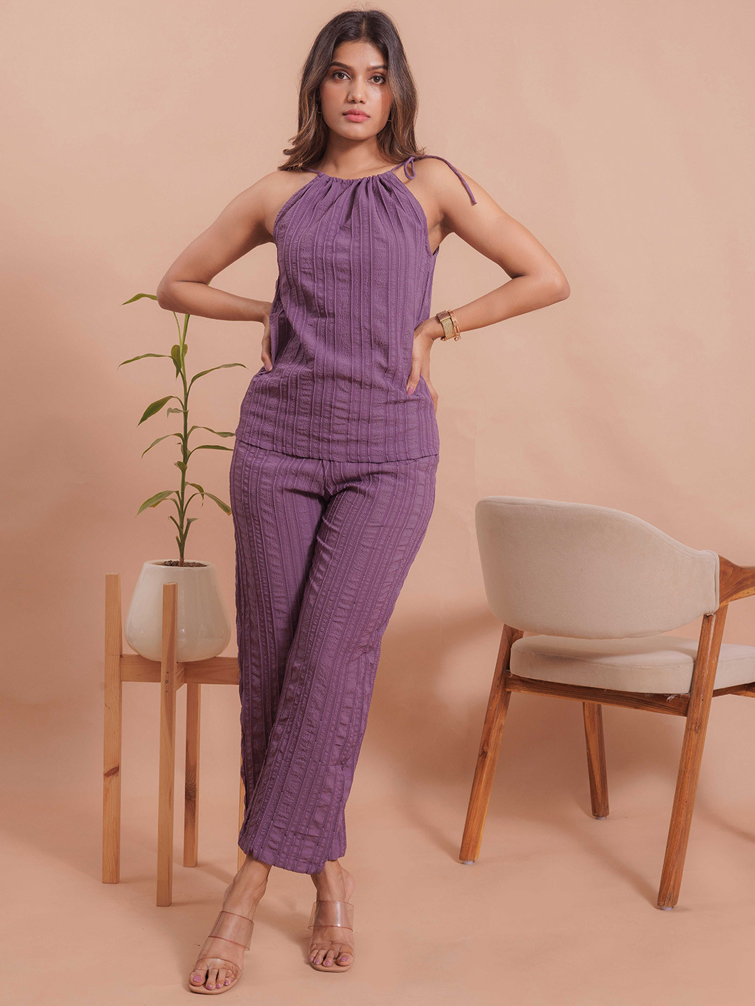 

PSBT Quality on way Self Design Top With Trousers, Purple