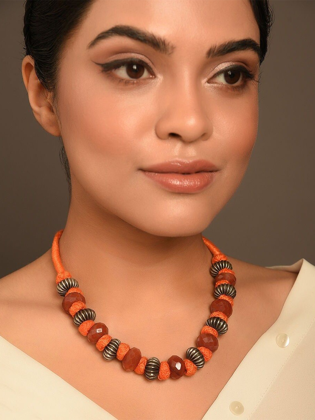 

JAYPORE Artificial Beads Studded Necklace, Silver