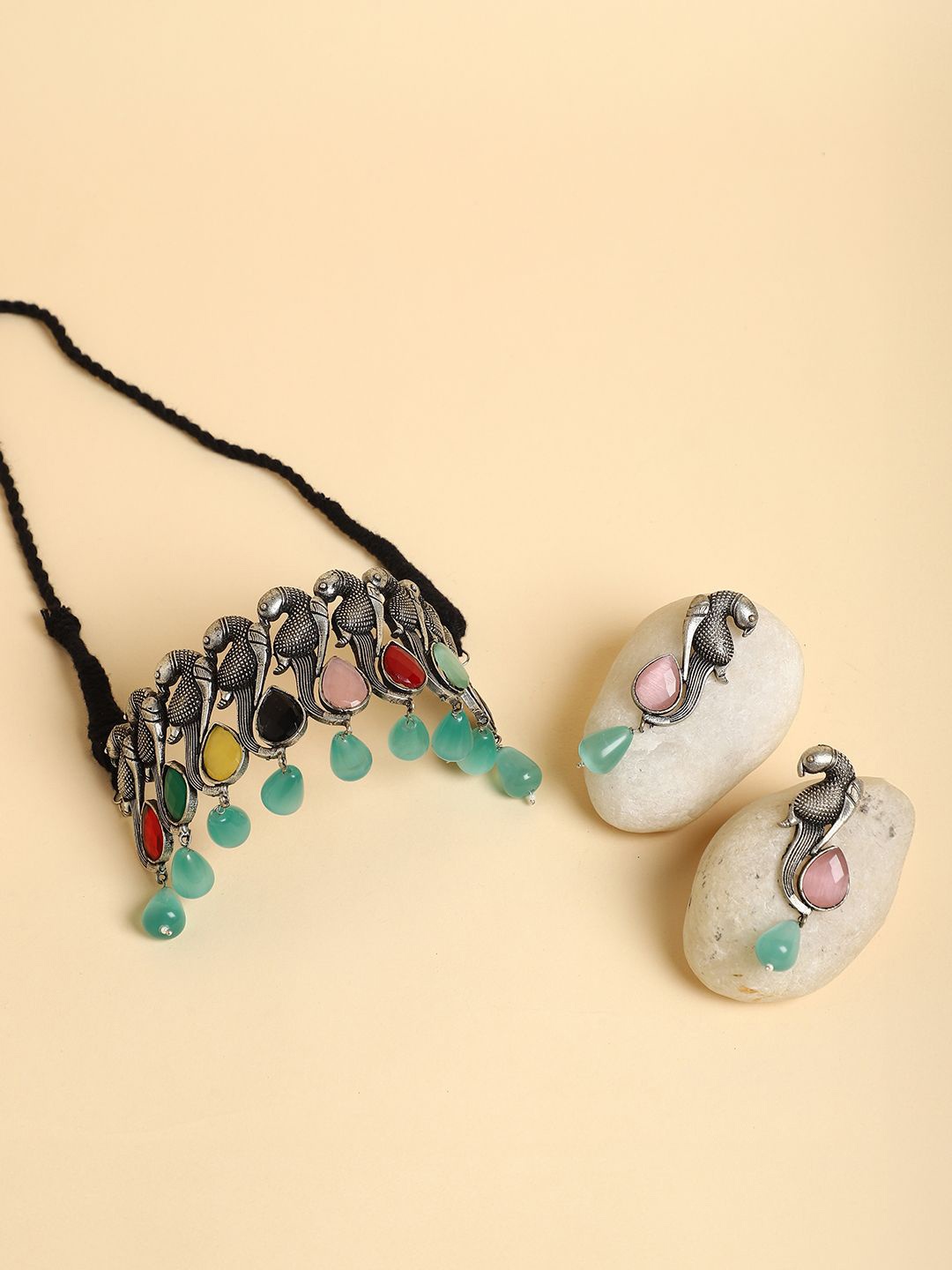 

SOHI Silver-Plated Stone-Studded Antique Jewellery Set